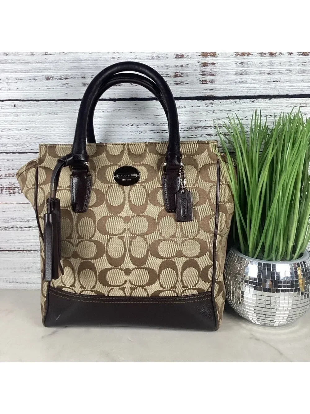 Coach‎ Brown and Black Signature Tote Bag Vintage